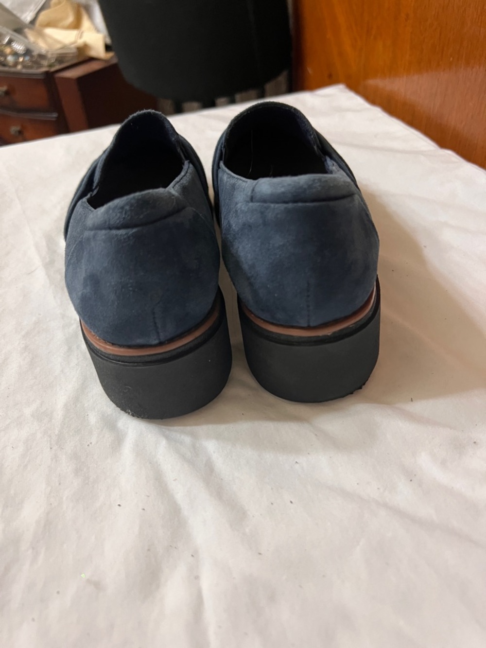 Clarks Navy Suede Ruched Slip-On Loafers - Picture 2 of 9